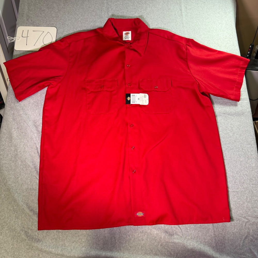 Dickies 1574 Short Sleeve Work Shirt Mens 2XL Red Button Down Twill NWT